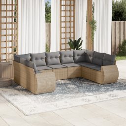 Gossi set canapele de gradina, 9 piese, cu perne, bej, poliratan