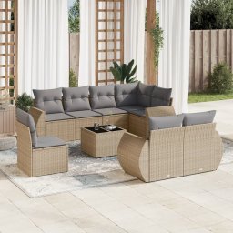 Gossi set canapele de gradina, 9 piese, cu perne, bej, poliratan