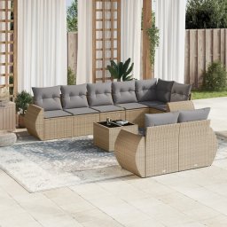 Gossi set canapele de gradina, 9 piese, cu perne, bej, poliratan