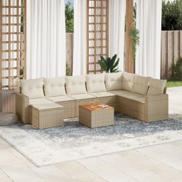 Gossi set canapele de gradina, 9 piese, cu perne, bej, poliratan