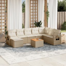 Gossi set canapele de gradina, 9 piese, cu perne, bej, poliratan