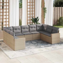 Gossi set canapele de gradina, 9 piese, cu perne, bej, poliratan