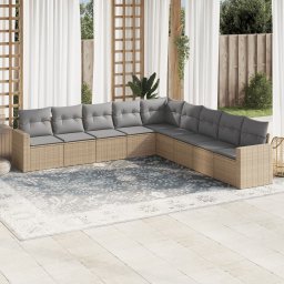 Gossi set canapele de gradina, 9 piese, cu perne, bej, poliratan