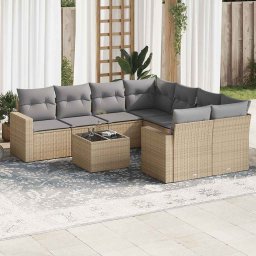 Gossi set canapele de gradina, 9 piese, cu perne, bej, poliratan