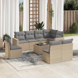 Gossi set canapele de gradina, 9 piese, cu perne, bej, poliratan
