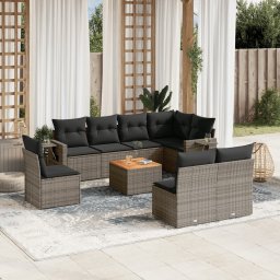 Gossi set canapele de gradina, 9 piese, cu perne, gri, poliratan