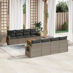 Gossi set canapele de gradina, 9 piese, cu perne, gri, poliratan
