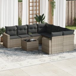 Gossi set canapele de gradina, 9 piese, cu perne, gri, poliratan
