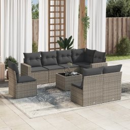 Gossi set canapele de gradina, 9 piese, cu perne, gri, poliratan