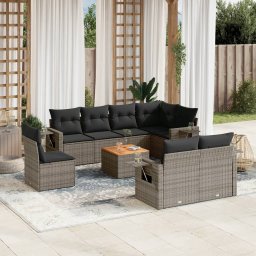 Gossi set canapele de gradina, 9 piese, cu perne, gri, poliratan