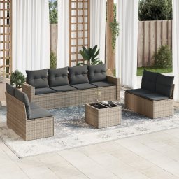 Gossi set canapele de gradina, 9 piese, cu perne, gri, poliratan