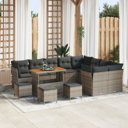 Gossi set canapele gradina cu 13 piese si perne gri ratan sintetic acacia, Gossi set de dining pentru gradina cu 4 piese si perne gri ratan sintetic acacia