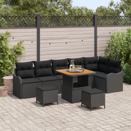 Gossi set canapele gradina cu perne negru ratan poliat acacia