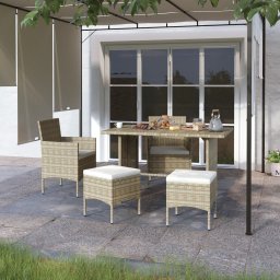 Gossi set cu scaun de gradina si taburet, 4 piese, bej, poliratan