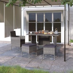 Gossi set cu scaun de gradina si taburet, 4 piese, gri, poliratan