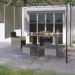 Gossi set cu scaun de gradina si taburet, 4 piese, gri, poliratan