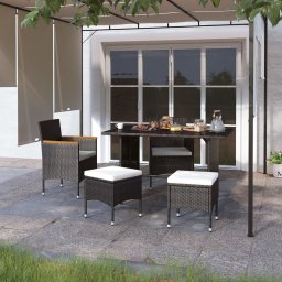 Gossi set cu scaun de gradina si taburet, 4 piese, negru, poliratan
