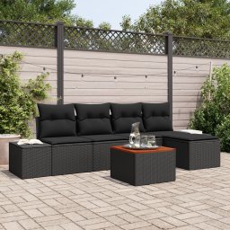 Gossi set de 6 piese pentru gradina cu perne negru din ratan acacia