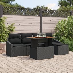 Gossi set de 6 piese pentru sofa de gradina cu perne negre din poly rattan