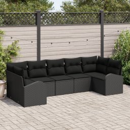 Gossi set de 7 piese pentru gradina cu pernite negru ratan poli, Gossi canapea pentru gradina cu 2 locuri cu spatiu de depozitare & pernite negru ratan poli