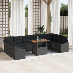 Gossi set de canapea de gradina , 11 piese, cu perne, ratan sintetic negru