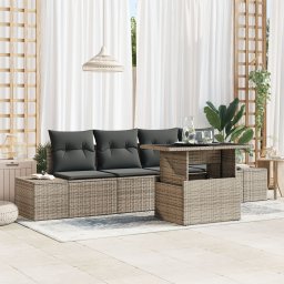 Gossi set de canapea de gradina 5 piese cu perne gri din ratan poliester