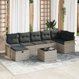 Gossi set de canapea de gradina 8 piese cu perne gri deschis din ratan poli