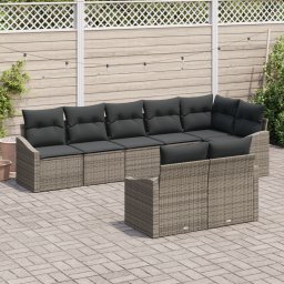 Gossi set de canapea de gradina 8 piese cu perne gri din ratan