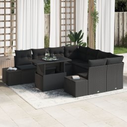 Gossi set de canapea de gradina 9 piese cu perne, ratan poly negru