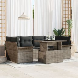 Gossi set de canapea de gradina cu 7 piese cu perne gri din ratan polietilena