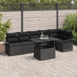 Gossi set de canapea de gradina cu 7 piese cu perne, negru, ratan polimeric