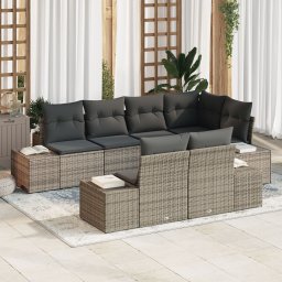 Gossi set de canapea de gradina cu 7 piese si perne gri din poliratan