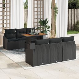 Gossi set de canapea de gradina cu 7 piese si perne, negru, ratan sintetic