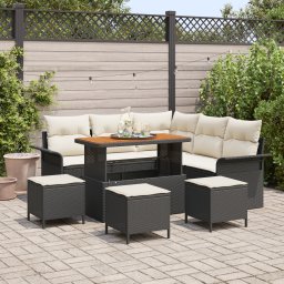 Gossi set de canapea de gradina cu 9 piese si perne negru ratan poly acacia