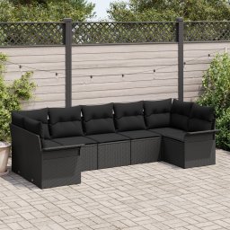 Gossi set de canapea de gradina cu perne negre din ratan poliester