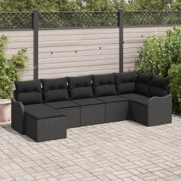 Gossi set de canapea de gradina cu perne negru din ratan polimeric, Gossi canapea de gradina pentru 2 persoane cu perne negru din ratan polimeric