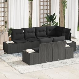 Gossi set de canapea de gradina cu perne negru poliratan
