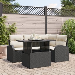 Gossi set de canapea de gradina cu perne negru ratan poli