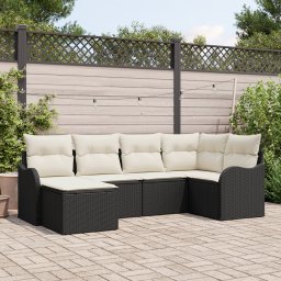 Gossi set de canapea de gradina cu perne, 6 piese, ratan poli negru