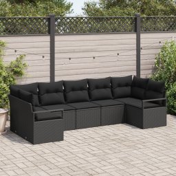 Gossi set de canapea de gradina de 7 piese cu pernite negru poli ratan, Gossi canapea de gradina cu 2 locuri cu spatiu de depozitare & pernite negru poli ratan