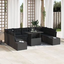 Gossi set de canapea de gradina vitaxl 10 piese cu perne negru din ratan sintetic