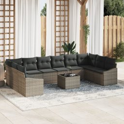 Gossi set de canapea gradina 10 piese cu perne gri poli ratan