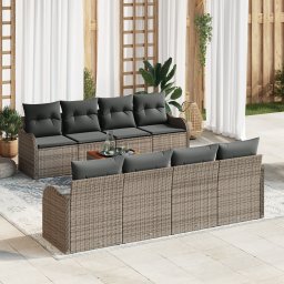 Gossi set de canapea gradina cu 9 piese cu pernite gri ratan polimeric acacia