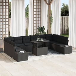 Gossi set de canapea pentru gradina , 11 piese, cu perne, ratan negru