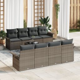 Gossi set de canapea pentru gradina , 9 piese, cu perne, gri, ratan sintetic