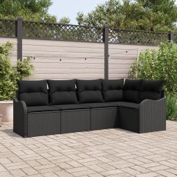 Gossi set de canapea pentru gradina cu 5 piese si perne din ratan sintetic negru, Gossi canapea de gradina cu 2 locuri cu depozitare si perne din ratan sintetic negru