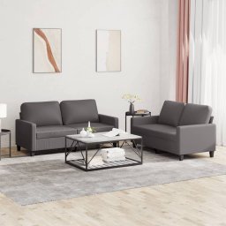 Gossi set de canapele cu perne, 2 piese, gri, piele ecologica