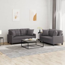 Gossi set de canapele cu perne, 2 piese, gri, piele ecologica