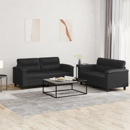 Gossi set de canapele cu perne, 2 piese, negru, piele ecologica