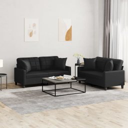 Gossi set de canapele cu perne, 2 piese, negru, piele ecologica